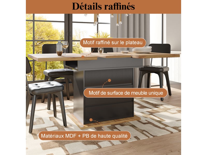  Table extensible 4 à 6 personnes avec rangement et fermeture douce pour cuisine en mdf 110-140×80×75 cm noir  - Conforama D