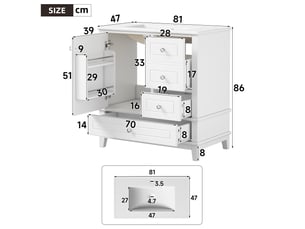 Meuble salle de bain sur pied 81 cm blanc laqué avec vasque céramique
