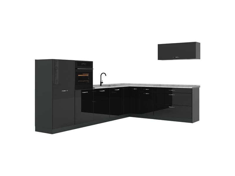  Vicco cuisine en angle, noir haute brillanceanthracite, 327 x cm plan de travail marbre  - Conforama A