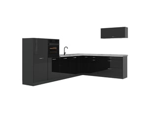 Vicco cuisine en angle, noir haute brillanceanthracite, 327 x cm plan de travail marbre