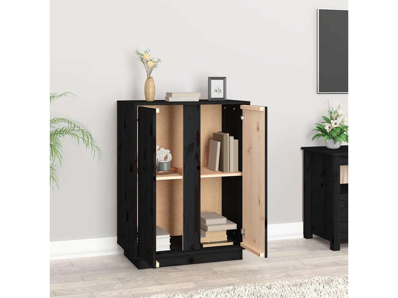  Buffet - bahut - meuble de rangement noir 60x35x80 cm bois massif de pin  - Conforama C