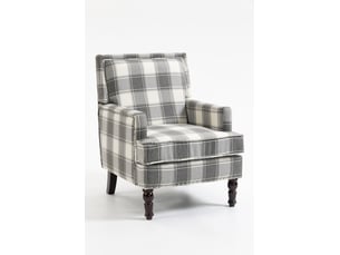 Fauteuil de salon vintage 64x69x89cm - fauteuil d'accent rembourré avec clous décoratifs et pieds en bois massif - tissu de lin - gris et blanc