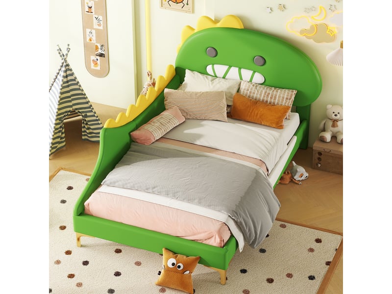 Lit enfant 90x200 cm vert pu - motif dinosaure, ludique et résistant - Conforama B