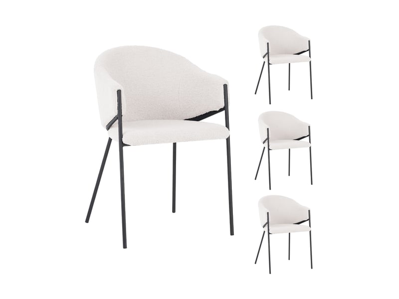 Ensemble repas table ronde + 4 fauteuils bouclette blanc - scandi - Conforama C