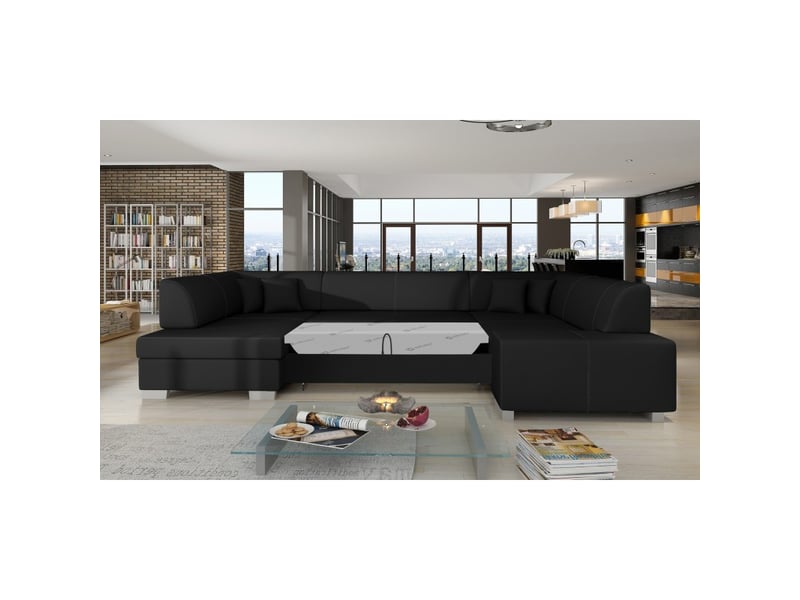 Canapé panoramique en u noir convertible 6 places havane confort moelleux - Conforama D