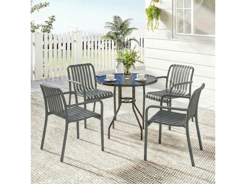  Lot de 4 chaises de jardin empilables en plastique gris foncé avec accoudoirs et dossier ergonomique  - Conforama B