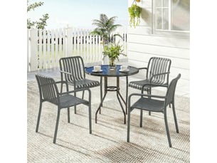 Lot de 4 chaises de jardin empilables en plastique gris foncé avec accoudoirs et dossier ergonomique