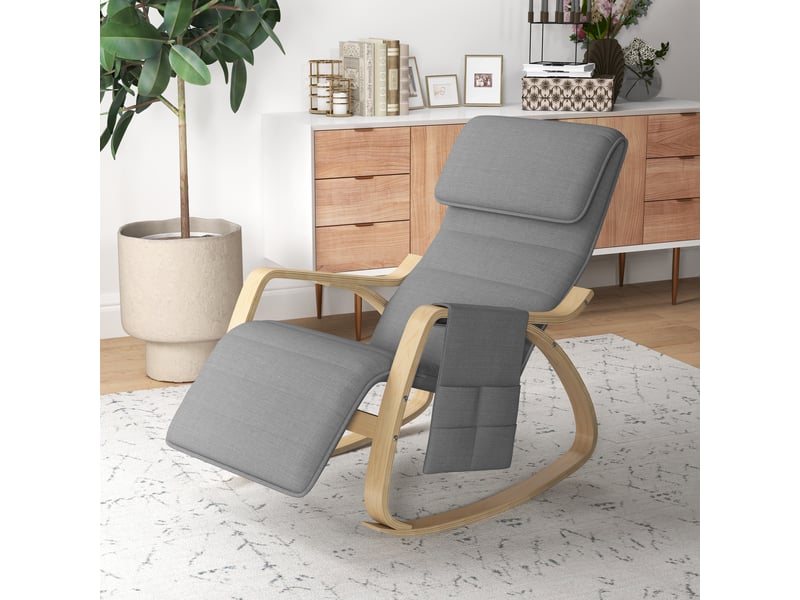  Fauteuil relax à bascule fauteuil allaitement avec repose-pieds réglable, poche latérale et appui-tête, gris  - Conforama D