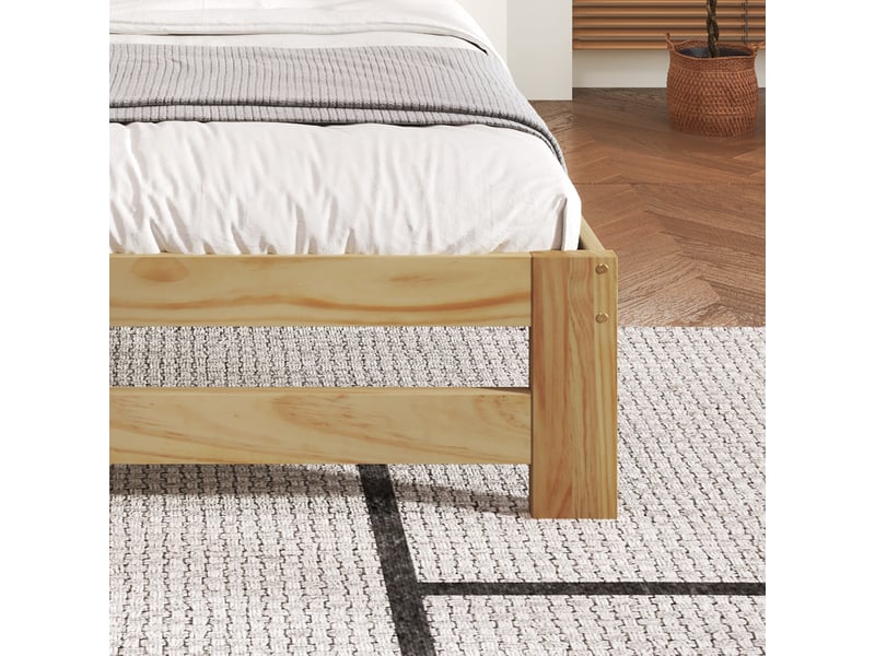 Lit simple 90x200 cm en bois massif avec tête de lit et sommier à lattes, naturel chicfurn  - Conforama E
