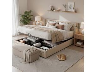 Lit avec rangement 140x200 cm <strong></strong> <strong>Fay Lum</strong> coloris beige