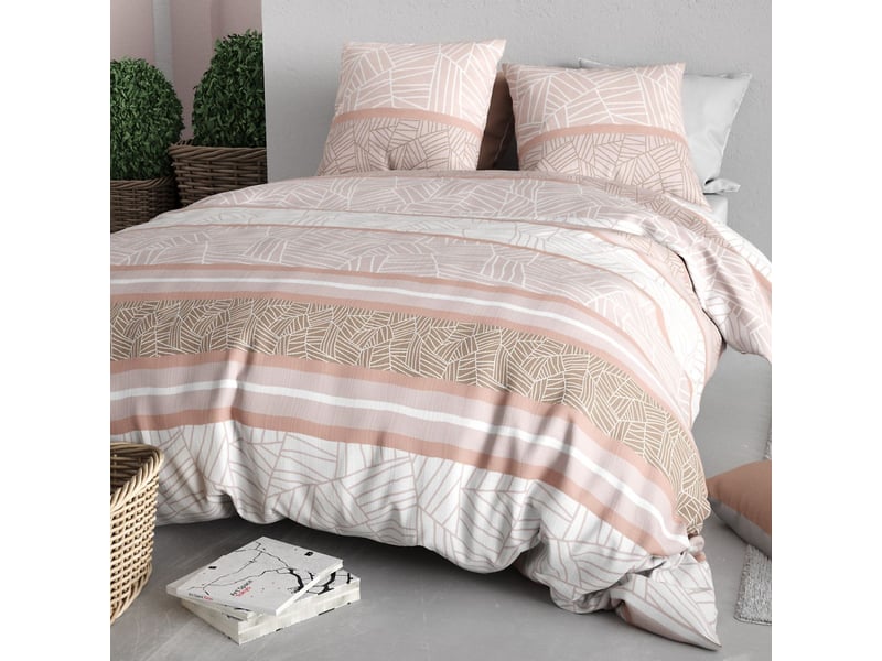  Parure housse de couette 240x220cm + 2 taies motif graphique rose 100% coton - trishia TRISHIA - Conforama B