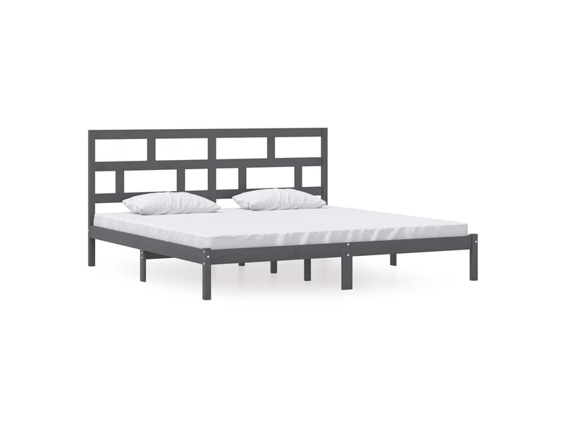  Lit double- lit adulte -  cadre de lit sans matelas gris bois de pin massif 200x200 cm  - Conforama A