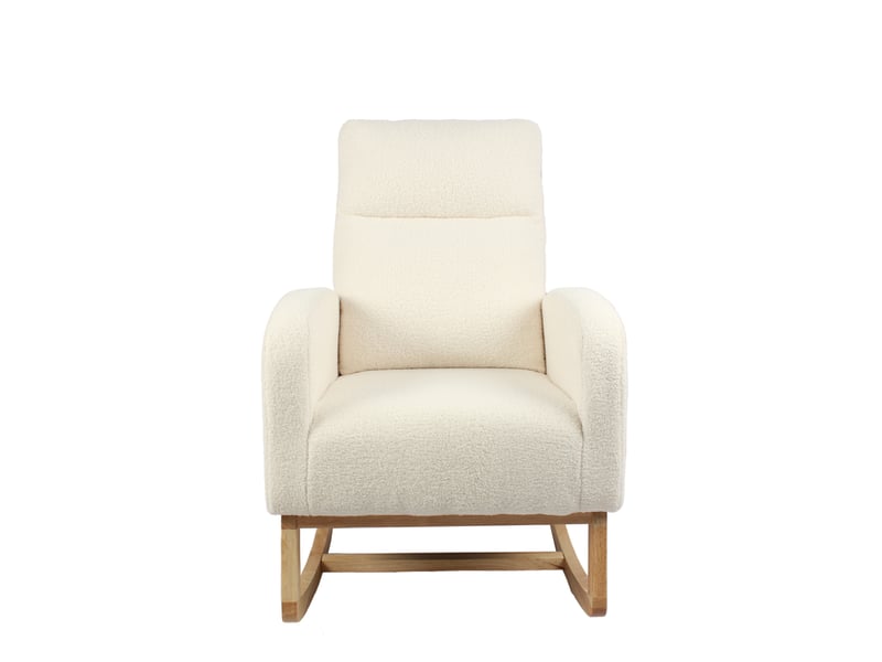  Rocking-chair à haut dossier avec poche latérale et base incurvée en bois blanc, 75 × 63 × 104 cm  - Conforama D