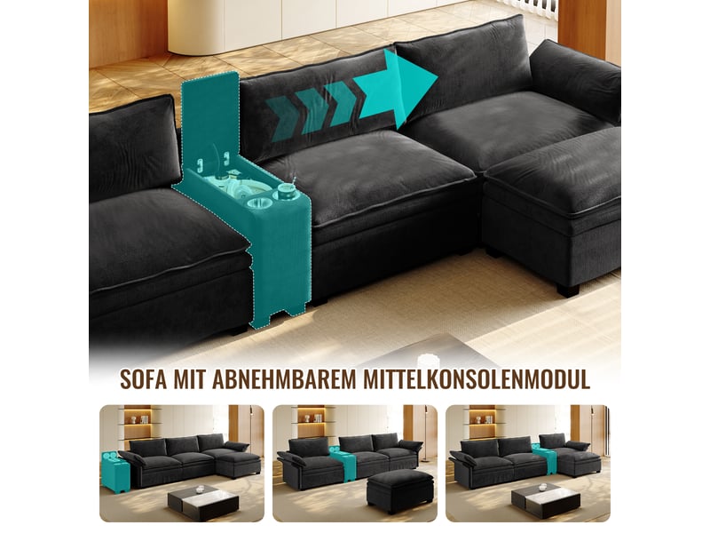  Canapé d'angle modulable en chenille cloud de 315 cm avec espace de rangement IKSETERA TRADING LTD - Conforama E
