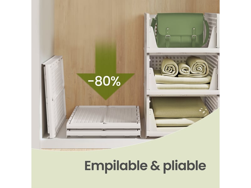  Organisateur d’armoire pliable, tiroir coulissant empilable, lot de 6, blanc  - Conforama C