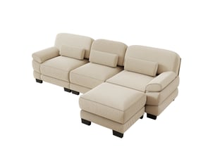 Canapé modulable 3 places en l modenvie avec pouf en velours côtelé beige 265 x 161 x 94 cm