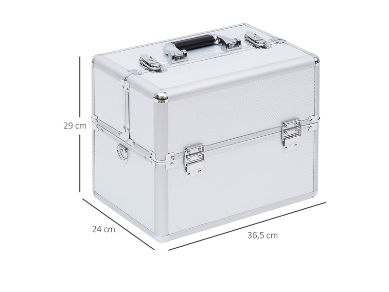  Mallette maquillage valise maquillage à 3 niveaux, boîte de cosmétiques avec clés, 36,5 x 24 x 29 cm, argent  - Conforama E