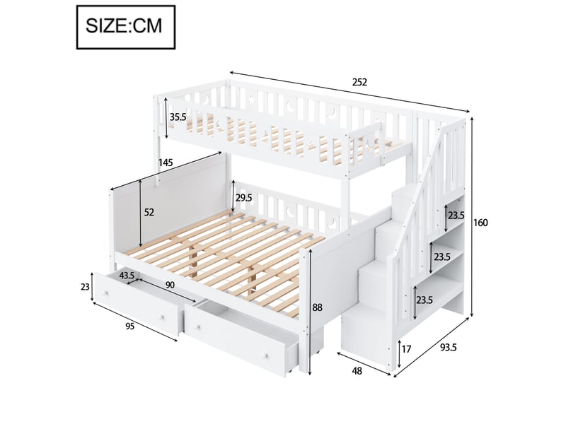  Lit superposé enfant 90x200140x200 cm – blanc – escalier réversible, rangement et 2 tiroirs – sans matelas  - Conforama C