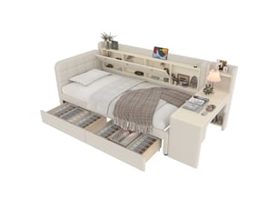 Lit avec rangement 90x200 cm <strong>MERAX</strong> <strong>lit enfant beige</strong> coloris beige