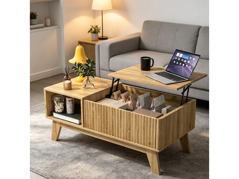 Table basse multifonction – plateau relevable – rangement intégré – design moderne - Conforama B