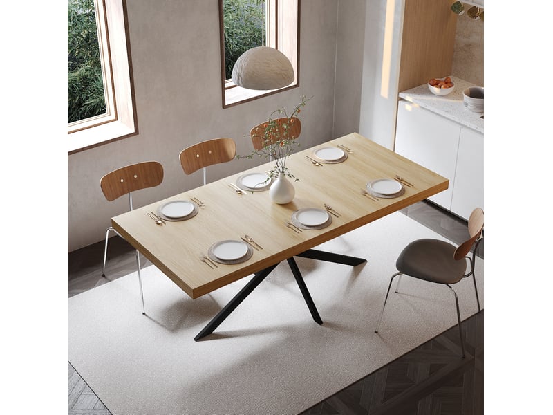 Table à manger extensible 4-6 places 140-180x80x76 cm, rangement, mdf et métal naturel - Conforama B
