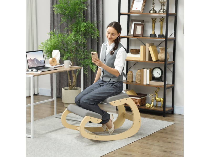  Tabouret ergonomique à bascule pour bureau à domicile, pour améliorer la posture, gris clair  - Conforama C