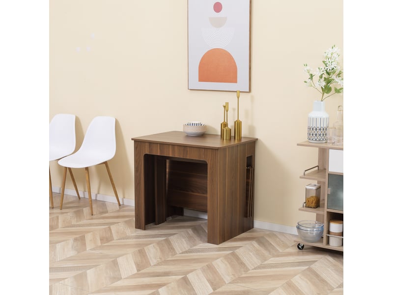 Table de salle à manger extensible pliante avec roulettes, plateau relevable et rangement pour cuisine et salon - Conforama C