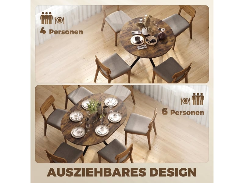  Table à manger extensible 4 à 6 personnes mdf et acier marron rustique 135x100x75 cm  - Conforama D