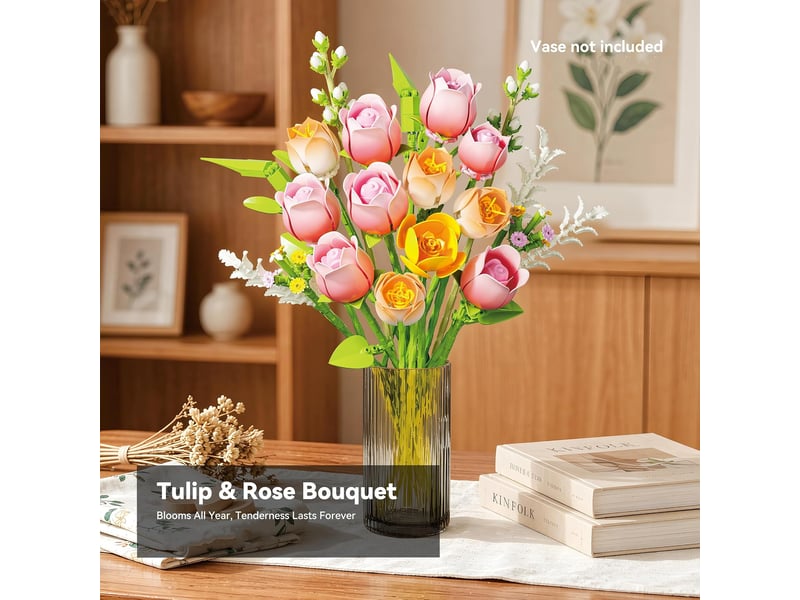  Set de construction bouquet de tulipes et roses, 612 pièces – kit de fleurs artificielles pour adultes  - Conforama B