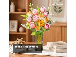 Set de construction bouquet de tulipes et roses, 612 pièces – kit de fleurs artificielles pour adultes
