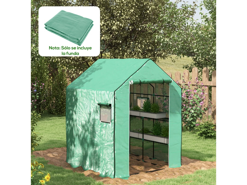  Bâche de rechange pour serre 140 x 143 x 190 cm avec porte et fenêtre zippées, protection anti-uv pour les plantes, verte  - Conforama C
