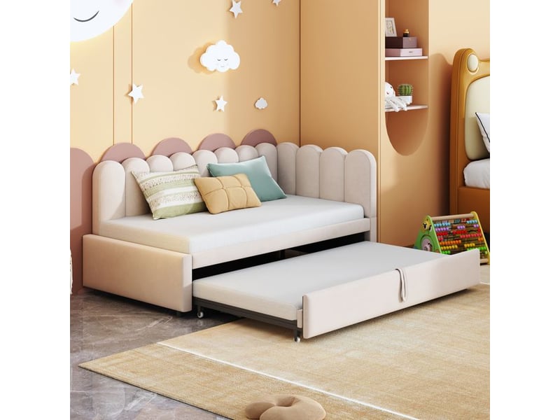  Canapé-lit multifonction en forme de l - 90180 x 200 cm - velours beige - design peu encombrant - lit d'appoint 204.5x188.5x88cm - Conforama E