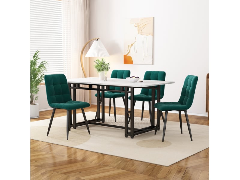  Ensemble table et 4 chaises moderne 120 x 70 cm, velours vert foncé et mdf, pour vos repas en famille  - Conforama B