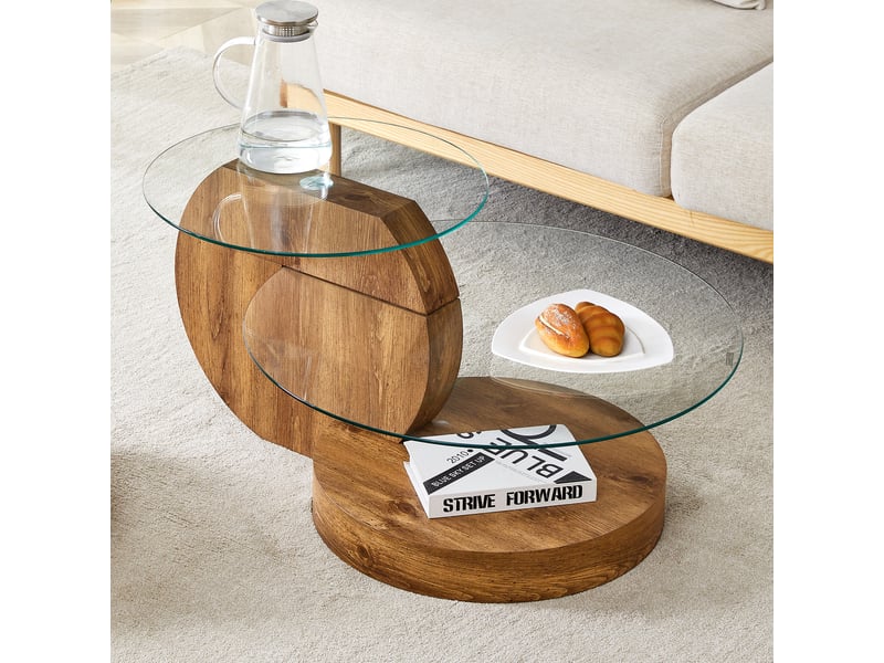 Table basse en verre trempé muvano avec double plateau de rangement, base mdf aspect bois foncé 89,9 x 69,9 x 43,2 cm - Conforama C