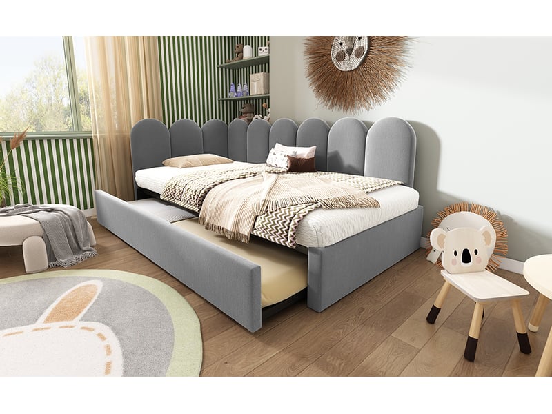  Lit gigogne enfant 90x200 cm avec lit tiroir intégré - style moderne et gain d’espace - velours gris - sans matelas  - Conforama D