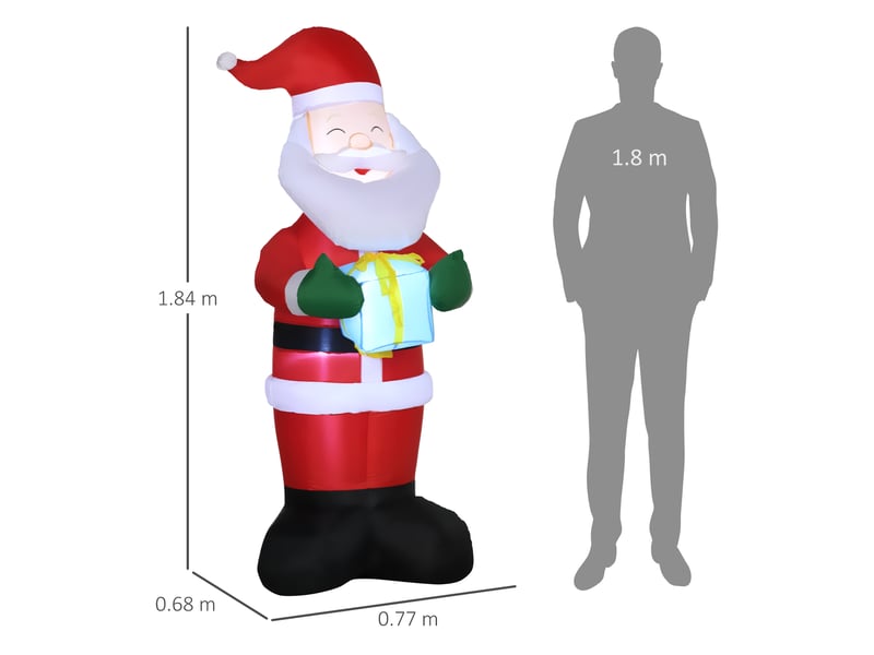  Père noël gonflable avec cadeau, 3 lumières led et gonfleur inclus, 77 x 68 x 184 cm  - Conforama E