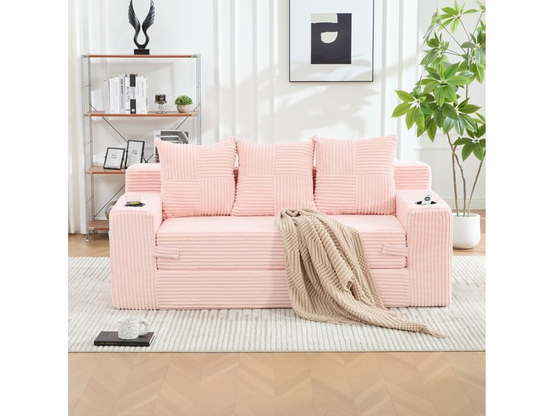  Canapé modulaire modenvie 3 places 172 x 87 x 64 cm rose en velours côtelé avec rangements  - Conforama D