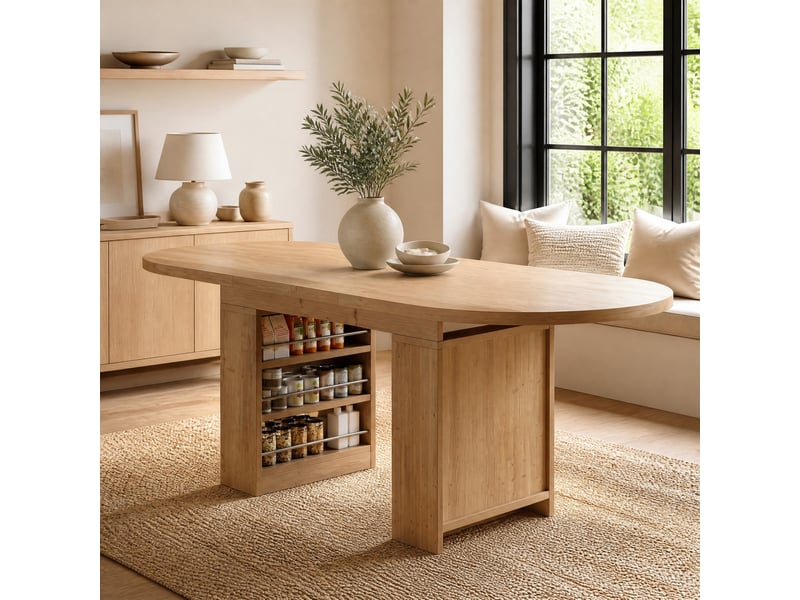 Table à manger extensible,150200x90 cm,avec rangement,mdf,coloris chêne - Conforama B