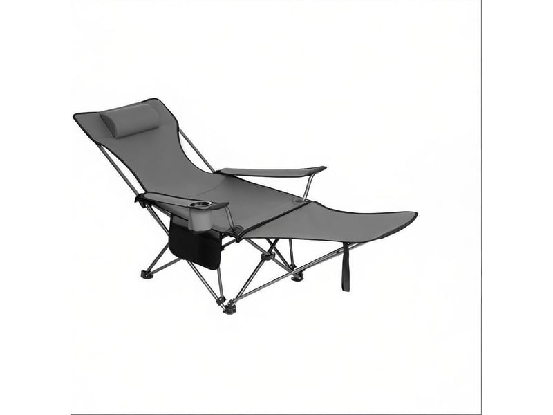 Chaise pliante de camping 160x84x44 cm avec repose-pieds extensible métal gris - Conforama B