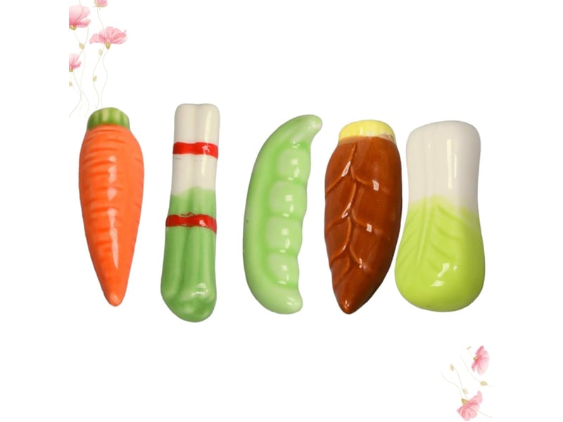 Support pour cuillère et fourchette en céramique 5pcs repose-baguettes légumes de chou, carottes, lentilles, oignons verts pour décoration - Conforama D