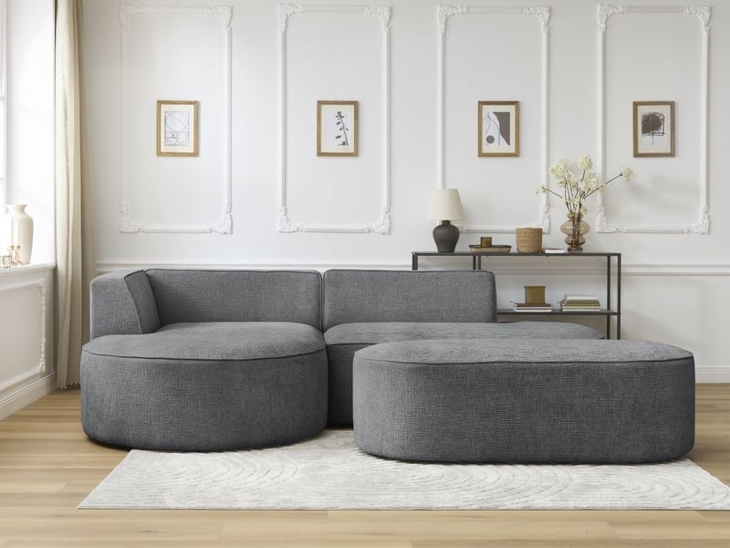  Bobochic canapé d'angle fixe rousseau tissu texturé avec pouf gris foncé  angle gauche ROUSSEAU - Conforama D