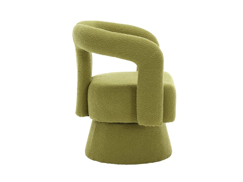  Fauteuil crapaud pivotant 360° 67x55x74cm – fauteuil tonneau lounge au design évidé avec socle en métal – tissu bouclé - vert  - Conforama A