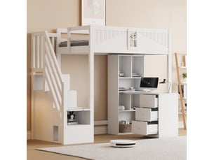 Lit mezzanine 90x200 cm <strong>OKWISH</strong> <strong></strong> coloris blanc
