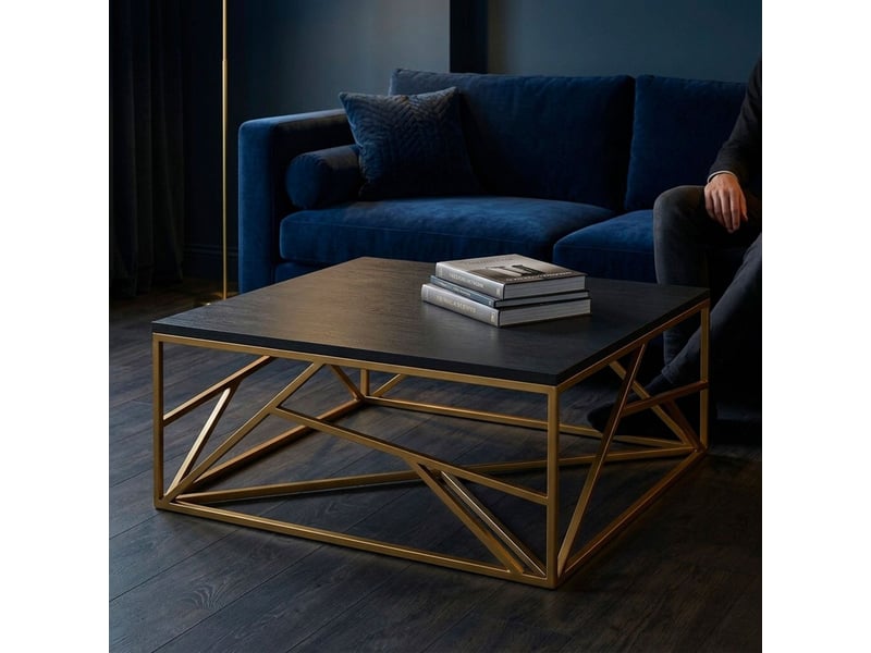 Table basse carrée design géométrique opera 100x100cm noir et métal or Opera - Conforama D