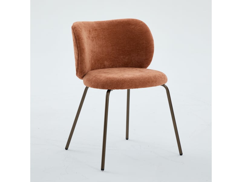  Chaises de salle à manger contemporaines en chenille, dossier incurvé confortable avec revêtement doux, pieds en métal bronze – sublimez votre cuisine avec confort et style modernes, lot de 2, couleur orange  - Conforama D