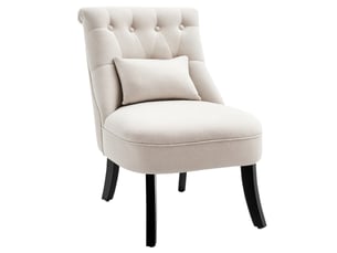 Fauteuil rembourré en tissu aspect lin avec coussin blanc crème 52,5 x 69 x 77 cm