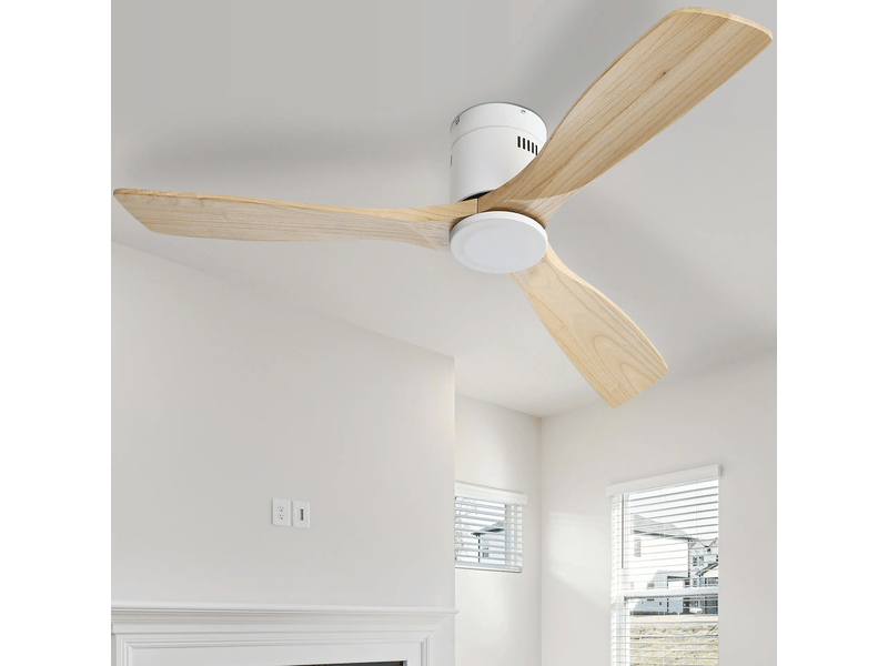  Ventilateur de plafond sans lumière 132 cm, 3 pales bois massif, moteur dc silencieux, télécommande, 6 vitesses, minuterie  - Conforama W