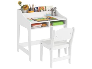Ensemble bureau et chaise pour enfant 3 à 8 ans avec compartiments et étagères ouverts, blanc