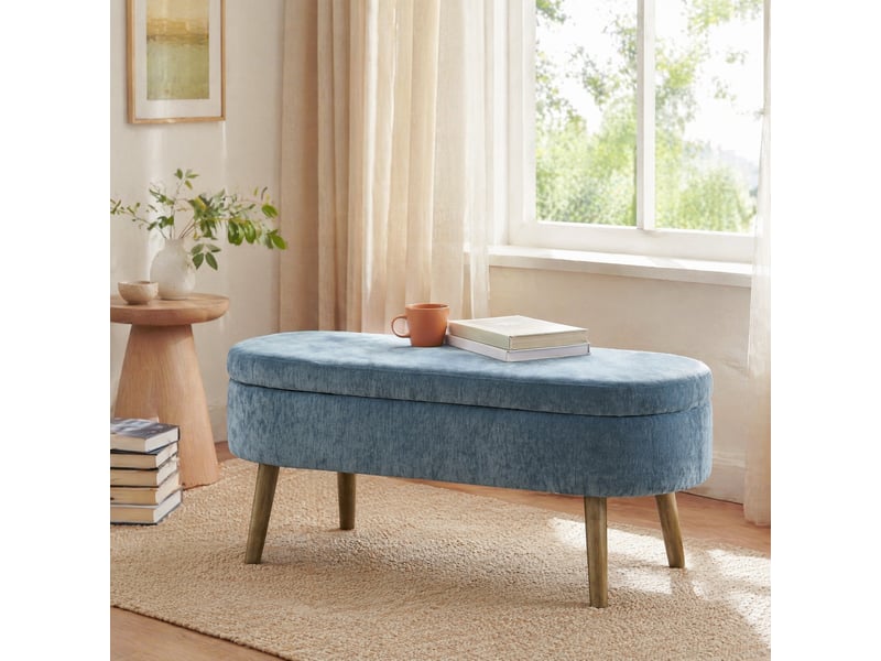  Banc de rangement 110x40x42 cm en chenille bleu avec coffre 20 l  - Conforama B
