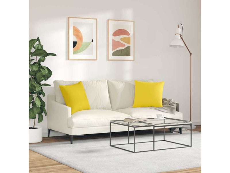 Lot de 2 coussins de canapé, coussins décoratifs tissu jaune clair 45 x 45 cm cf58889 - Conforama D